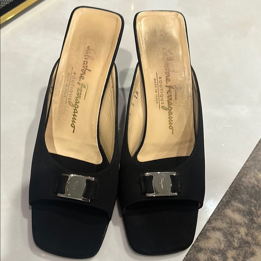 Salvatore Ferragamo Black Mules with Square Toe